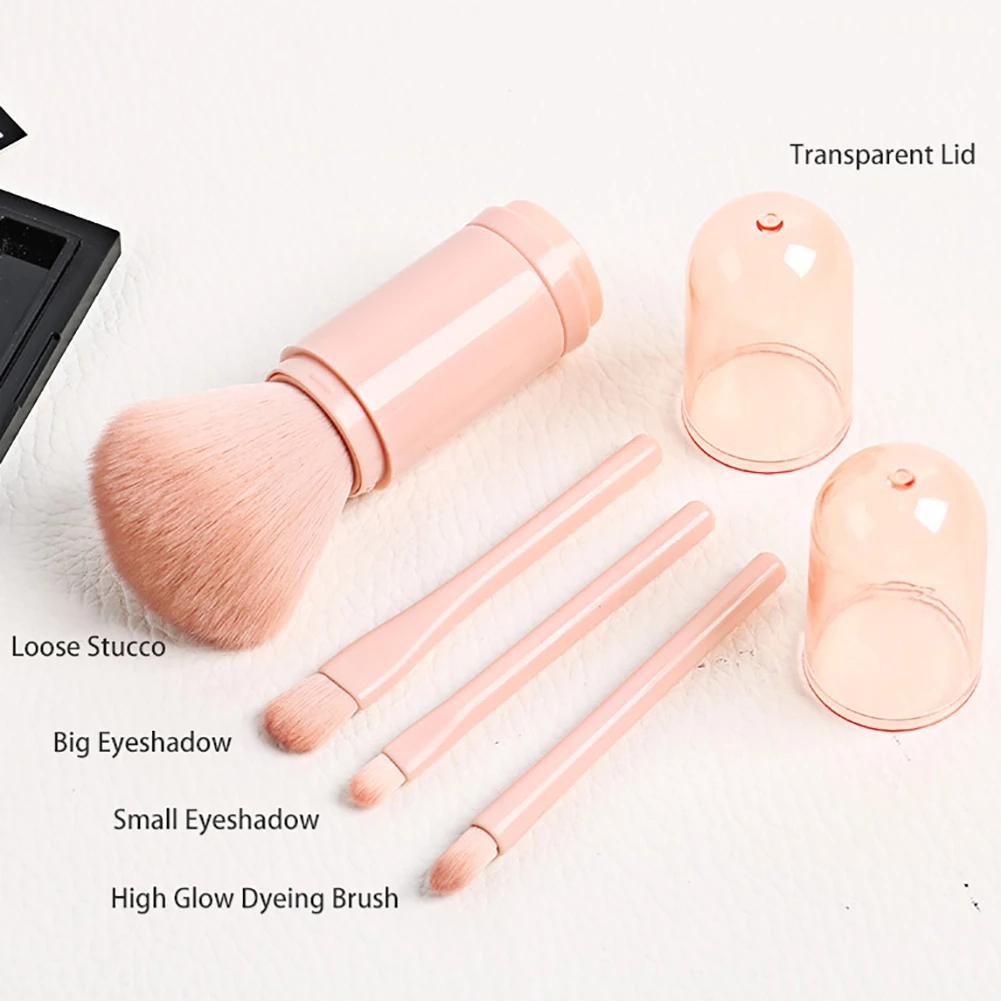 2021 High quality 4 in 1 Makeup Brush Set Portable Retractable Cover Double Head Loose Powder Brush Highlight Brush