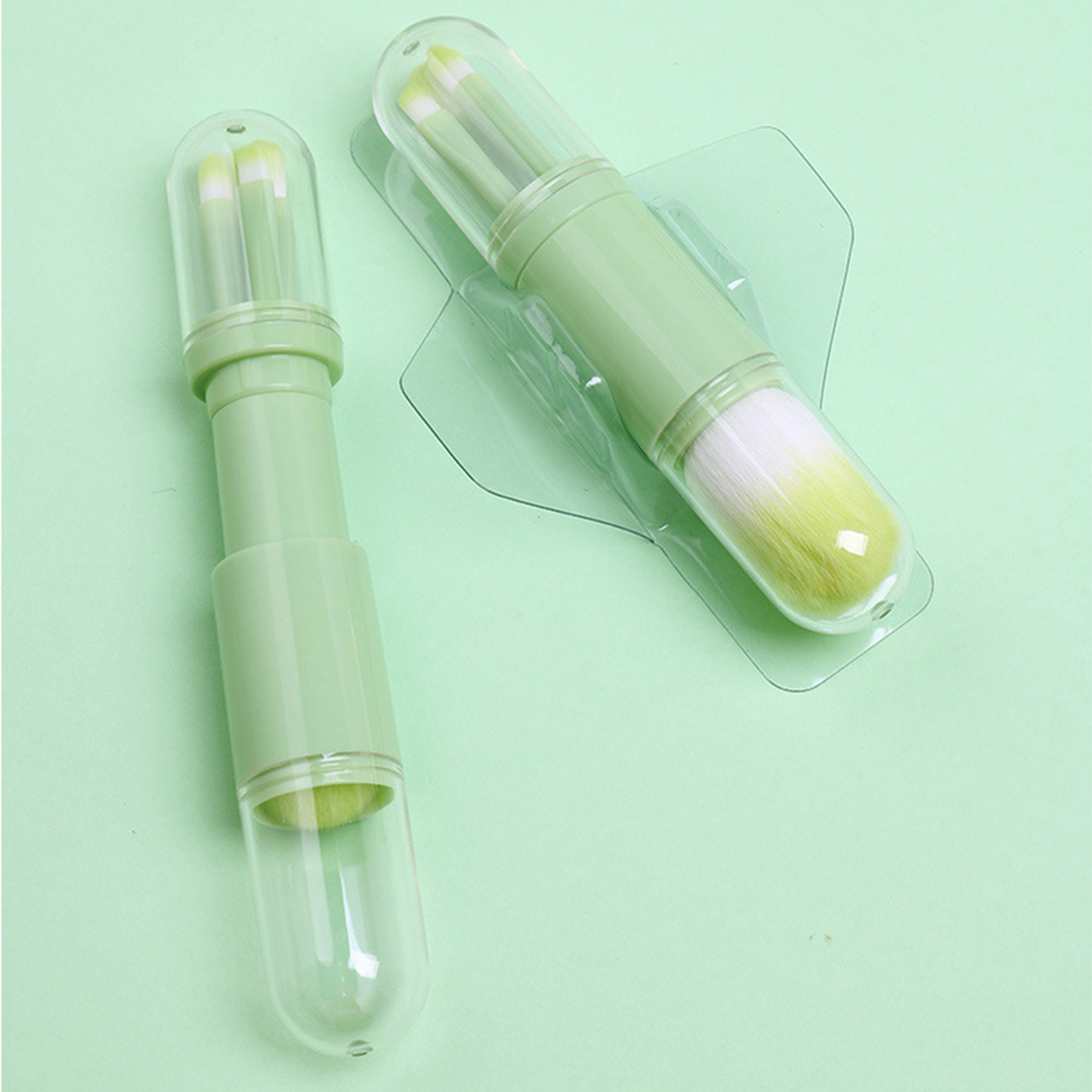 2021 High quality 4 in 1 Makeup Brush Set Portable Retractable Cover Double Head Loose Powder Brush Highlight Brush