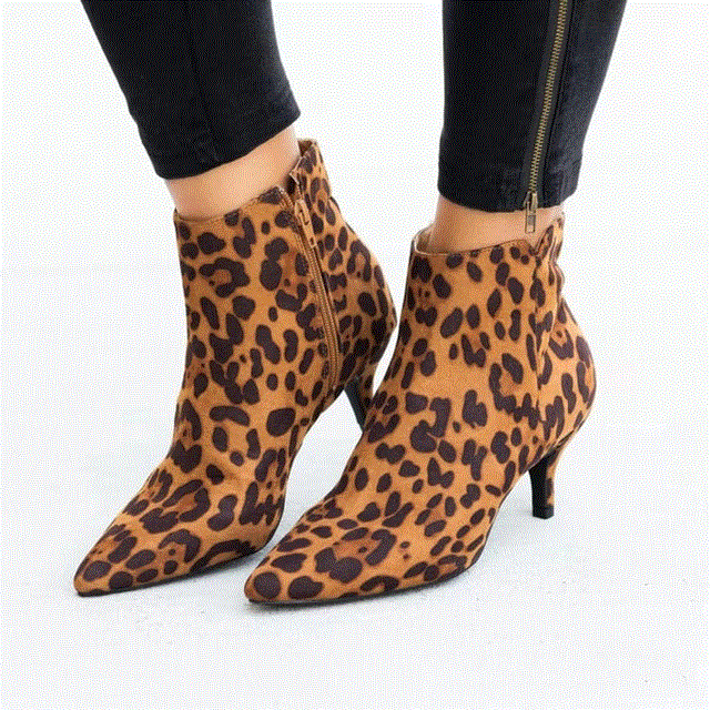 2021 High quality Women's Boots Leopard Pointed Ladies High Heels