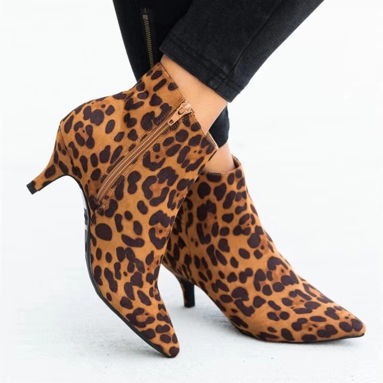 2021 High quality Women's Boots Leopard Pointed Ladies High Heels