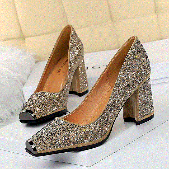 2021 High quality Women High Heel Shoe Woman Wedding Heel Comfortable square Heel Shoe