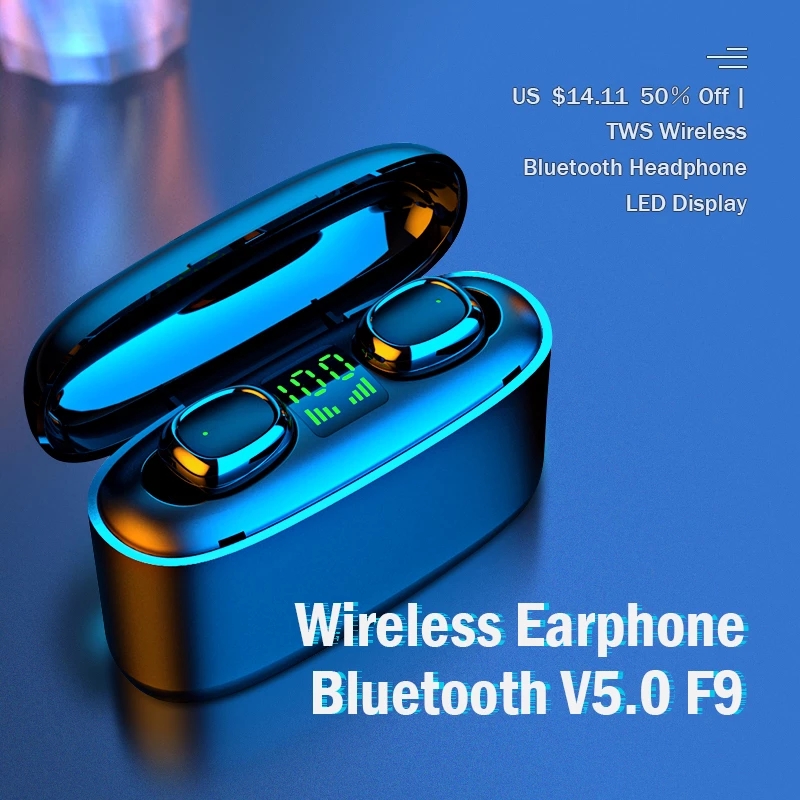 2021 High quality Wireless Earphone Bluetooth LED Display With 2000mAh Power Headset With Microphone