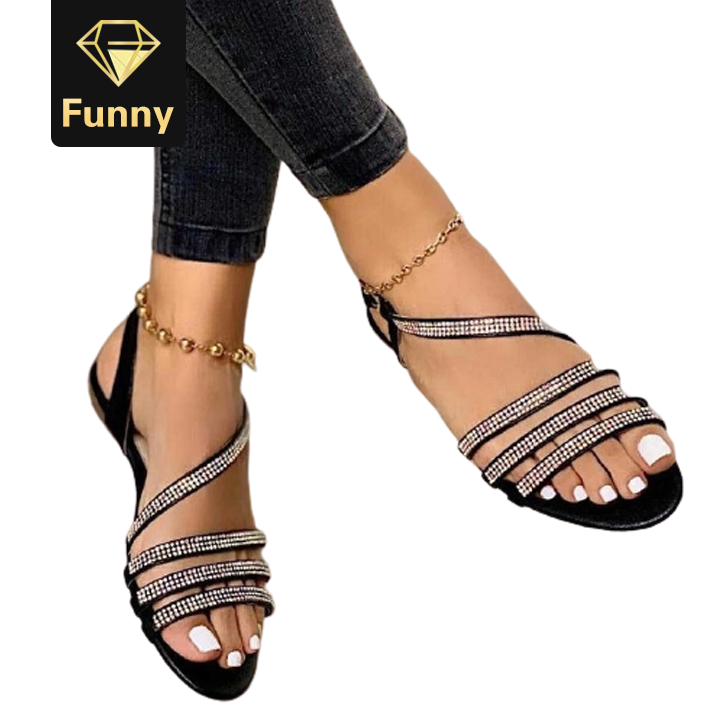 2021 High quality Women Sandals Flat Simple Handmade Rhinestones Beach Shoes