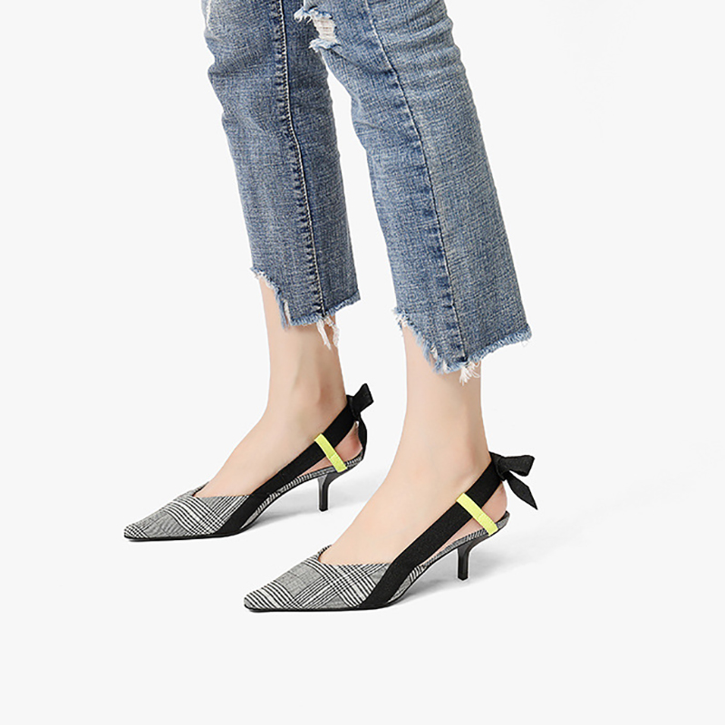 2021 High quality Summer women sandals fashion butterfly-knot women casual shoes pointed grid pattern cutout sandals