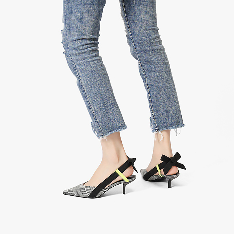 2021 High quality Summer women sandals fashion butterfly-knot women casual shoes pointed grid pattern cutout sandals