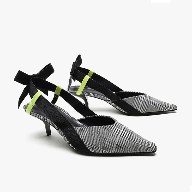 2021 High quality Summer women sandals fashion butterfly-knot women casual shoes pointed grid pattern cutout sandals
