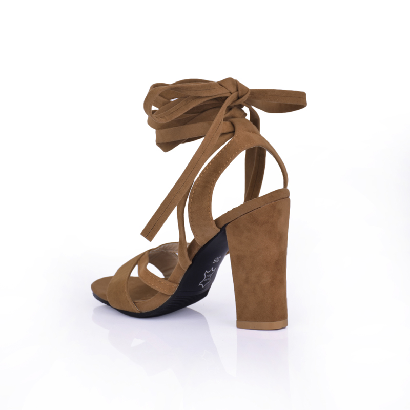 2021 High quality Summer Sandals Women Open Toe Square Heel Pumps Brown Lace Up High Heels Women Sandals