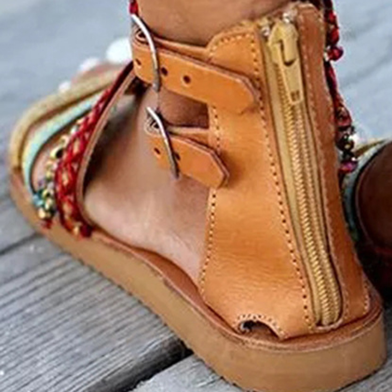 2021 High quality Retro summer women sandals comfortable flat ankle strap buckle women cross belt sandals