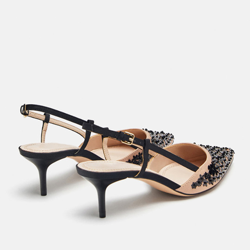 2021 High quality Black bling fine heel women sandals buckle pointed elegant women sandals for wedding/party/dress