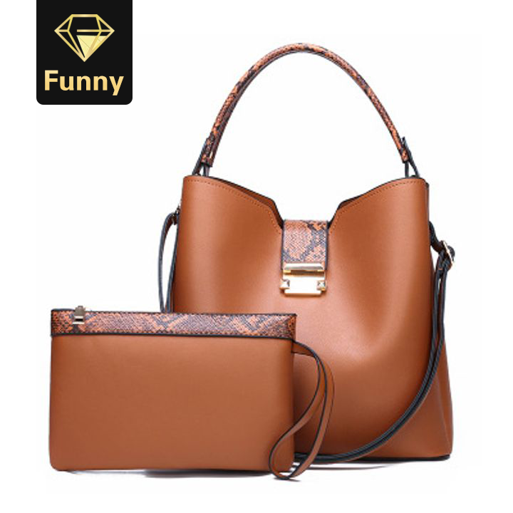 2021 High quality Women's bag high-quality luxury stitching 2-piece set large-capacity bucket simple handbag 4 color