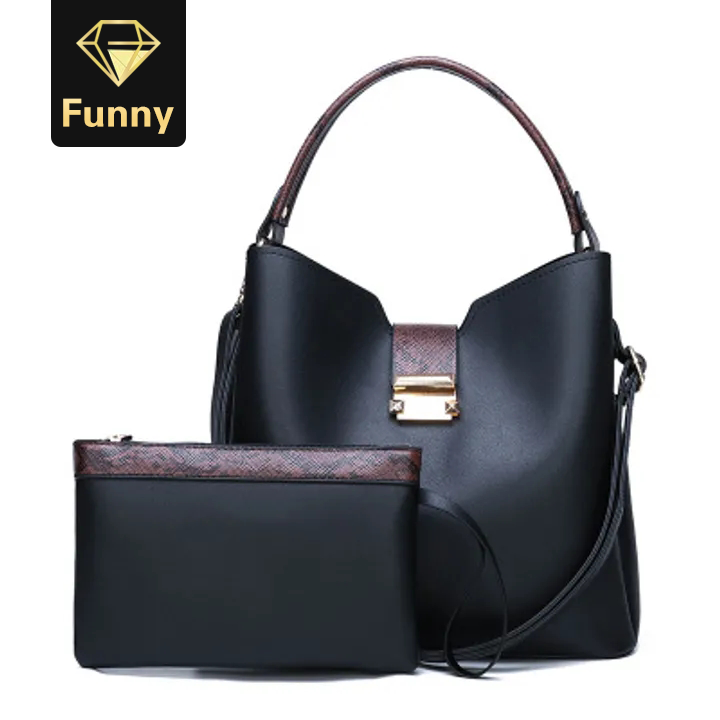 2021 High quality Women's bag high-quality luxury stitching 2-piece set large-capacity bucket simple handbag 4 color