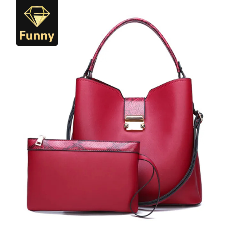 2021 High quality Women's bag high-quality luxury stitching 2-piece set large-capacity bucket simple handbag 4 color