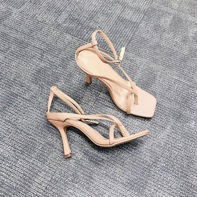 2021 High quality women sandals summer sexy square head fine heel women  ankle strap buckle female high sandals