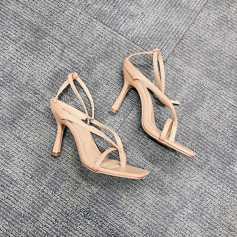 2021 High quality women sandals summer sexy square head fine heel women  ankle strap buckle female high sandals