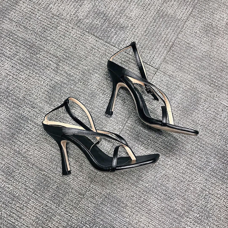 2021 High quality women sandals summer sexy square head fine heel women  ankle strap buckle female high sandals