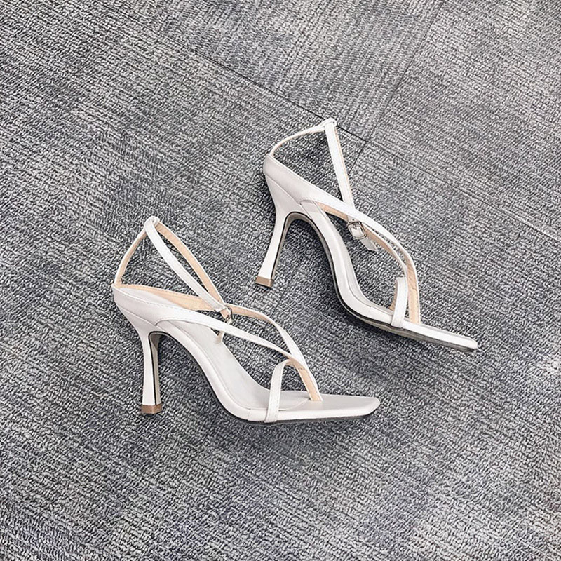 2021 High quality women sandals summer sexy square head fine heel women  ankle strap buckle female high sandals
