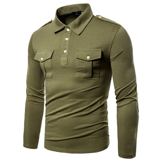 2021 High quality Handsome Military t Shirts for Men Slim Fit long sleeve Pocket Shirt