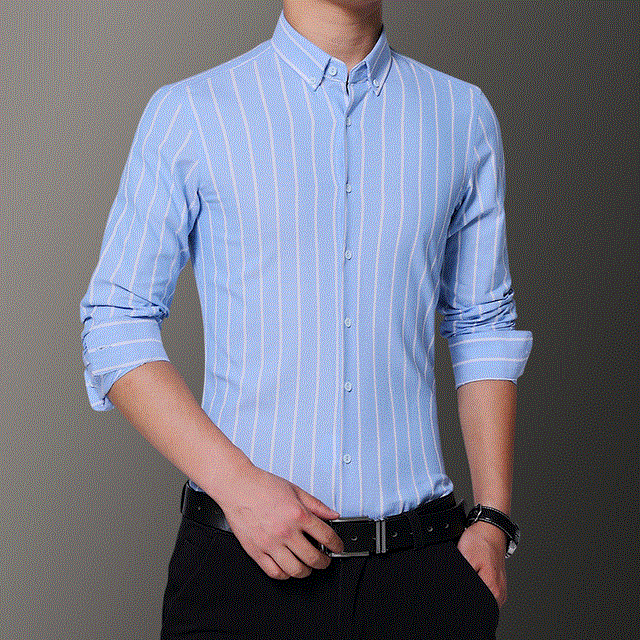 2021 High quality Men's Clothing Business Casual Long Sleeve Shirts  Classic Striped Male Shirts