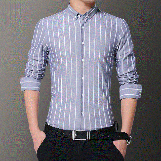 2021 High quality Men's Clothing Business Casual Long Sleeve Shirts  Classic Striped Male Shirts
