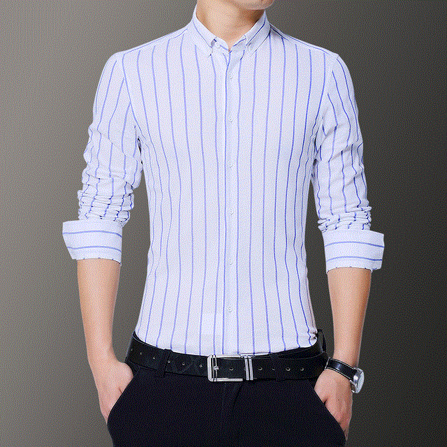 2021 High quality Men's Clothing Business Casual Long Sleeve Shirts  Classic Striped Male Shirts