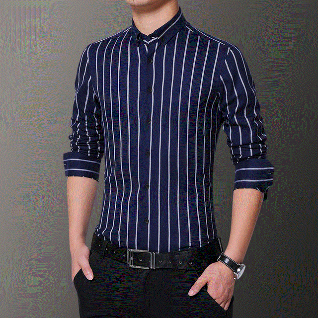 2021 High quality Men's Clothing Business Casual Long Sleeve Shirts  Classic Striped Male Shirts