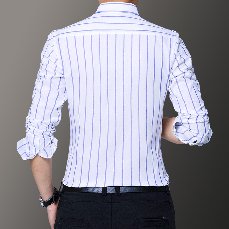 2021 High quality Men's Clothing Business Casual Long Sleeve Shirts  Classic Striped Male Shirts