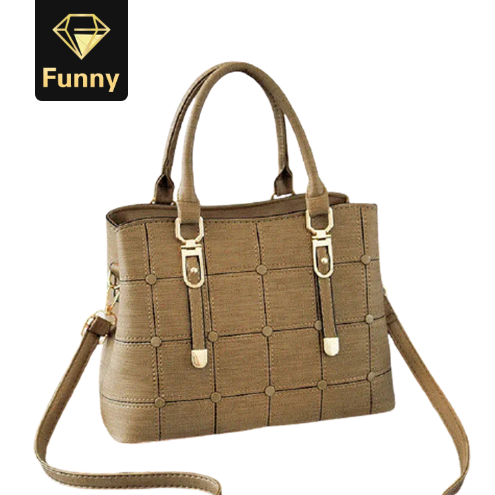 2021 High quality PU Leather Large Capacity Woman Handbag Grid Shoulder Bag  Casual Handbag