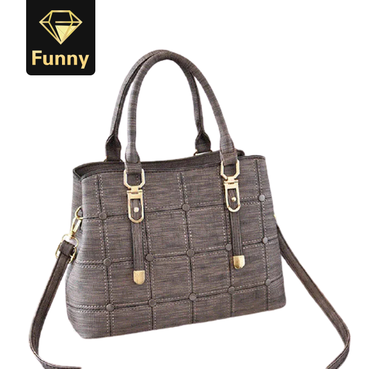 2021 High quality PU Leather Large Capacity Woman Handbag Grid Shoulder Bag  Casual Handbag