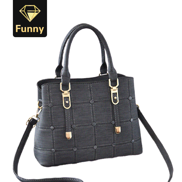 2021 High quality PU Leather Large Capacity Woman Handbag Grid Shoulder Bag  Casual Handbag