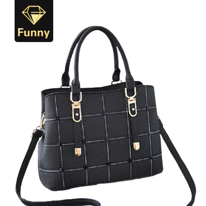 2021 High quality PU Leather Large Capacity Woman Handbag Grid Shoulder Bag  Casual Handbag