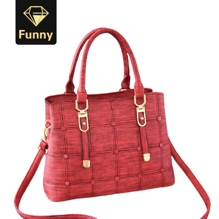 2021 High quality PU Leather Large Capacity Woman Handbag Grid Shoulder Bag  Casual Handbag