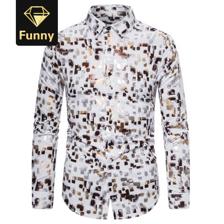 2021 High quality   Black Friday HOT Men's Shirts  Spring  Club Fashion Flash Gold Stretch Men's Long Sleeve Shirt