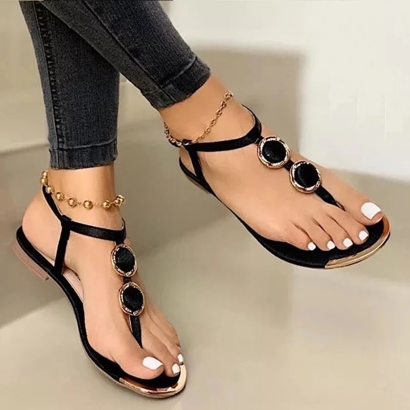 2021 High quality Women Fashion Casual Beach Outdoor Flip Flop Sandals  Decoration Ladies Flat Sandals