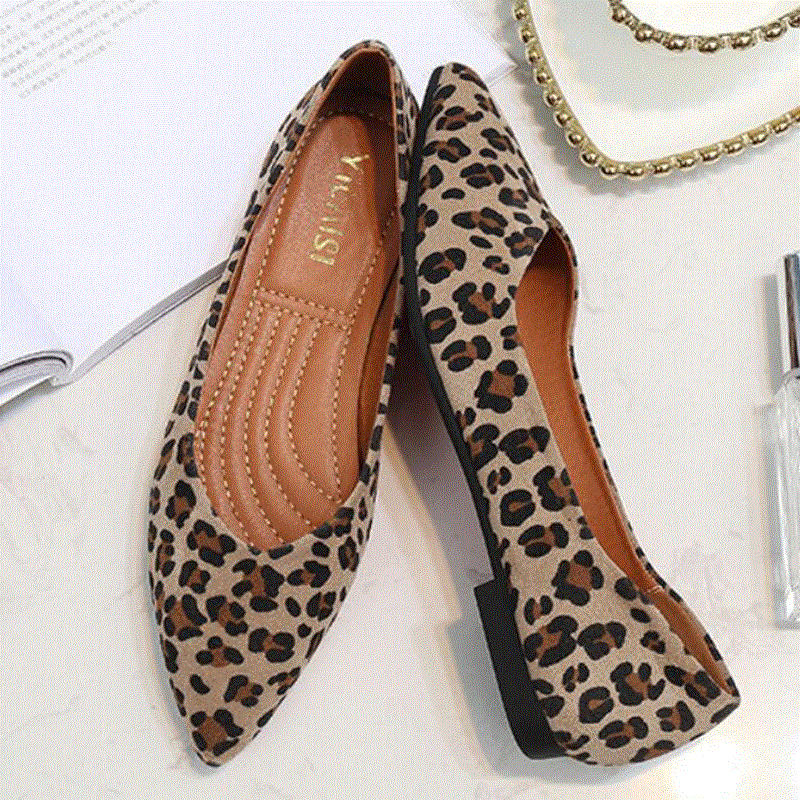 2021 High quality Woman Leopard pattern flats soft bottom flock shoes women ballerina ladies shoes