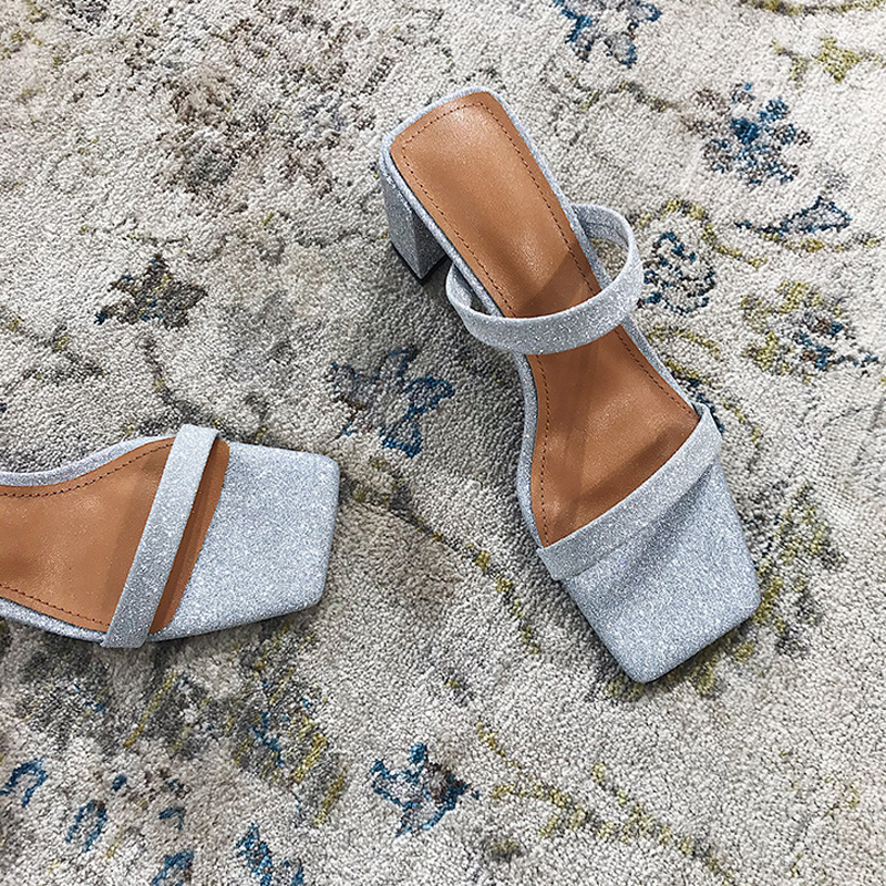 2021 High quality Women Sandals Sexy Open Toe Square Head Lady Roman Shoes Simple Thick Heel Beach Party Sandals