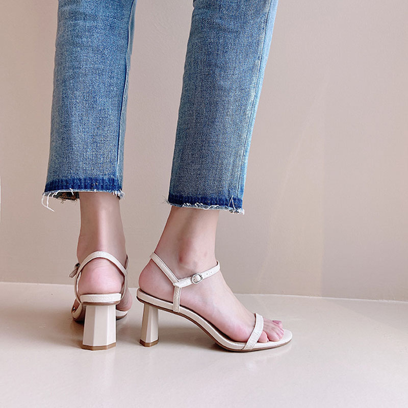 2021 High quality women ankle strap buckle open toe sandals women high heels fashion shaped heel casual shoes