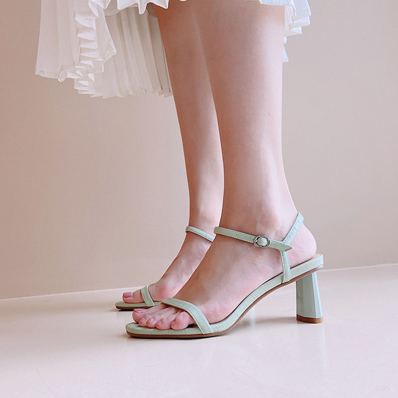 2021 High quality women ankle strap buckle open toe sandals women high heels fashion shaped heel casual shoes