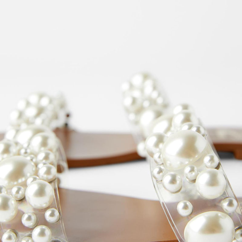2021 High quality women slippers open toe pearl strap women beach shoes comfortable flat casual sandals
