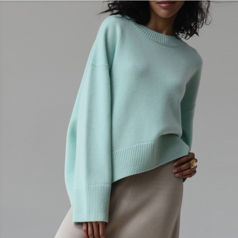 2021 High quality Women Loose Casual Solid Sweaters Women Full Sleeve Round Neck Tops