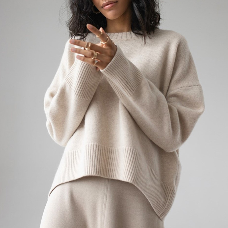 2021 High quality Women Loose Casual Solid Sweaters Women Full Sleeve Round Neck Tops