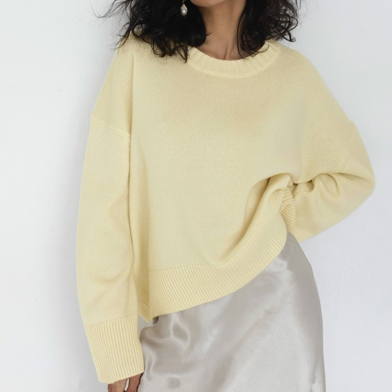 2021 High quality Women Loose Casual Solid Sweaters Women Full Sleeve Round Neck Tops