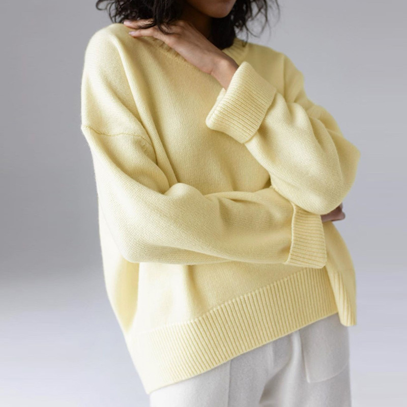 2021 High quality Women Loose Casual Solid Sweaters Women Full Sleeve Round Neck Tops