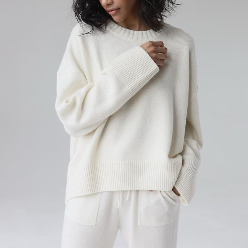2021 High quality Women Loose Casual Solid Sweaters Women Full Sleeve Round Neck Tops