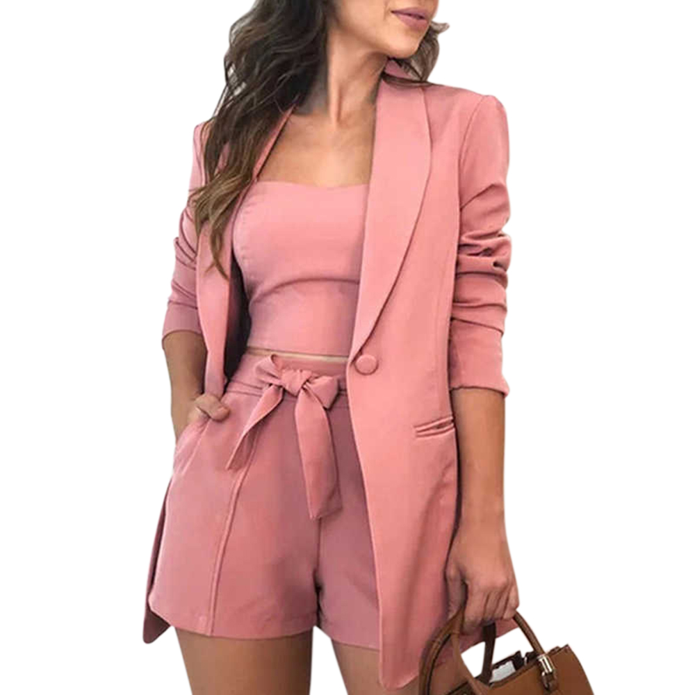 Elegant Office Lady Suit Blazer+Camis+Shorts Women Blazer High Waist Shorts Casual 3 Piece suits