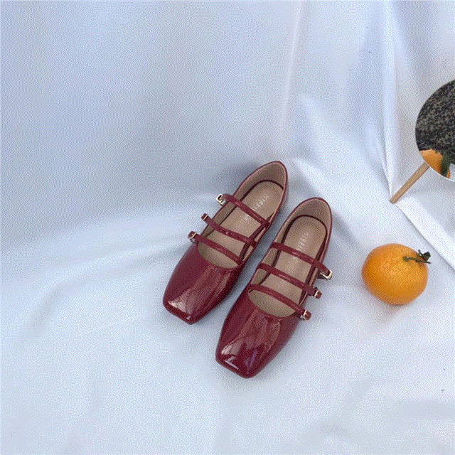 2021 High quality women flats buckle strap square toe ballet flats narrow band single flats