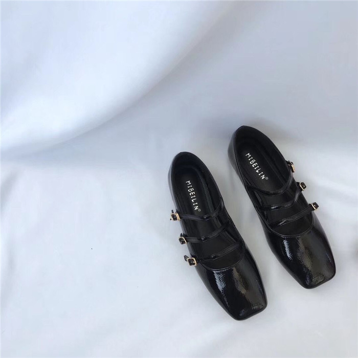 2021 High quality women flats buckle strap square toe ballet flats narrow band single flats