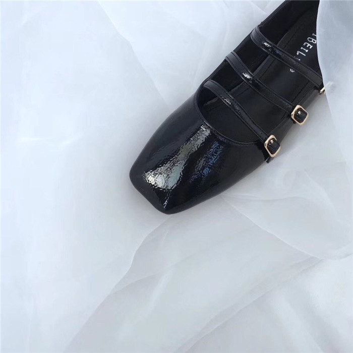 2021 High quality women flats buckle strap square toe ballet flats narrow band single flats