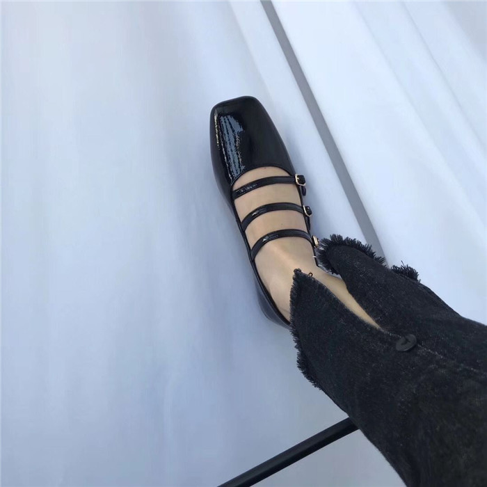 2021 High quality women flats buckle strap square toe ballet flats narrow band single flats