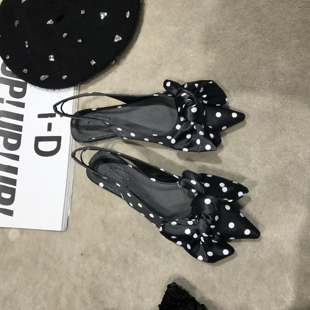 2021 High quality Women Polka dots pointed toe mules sandals women slingback bow-knot flat sandalias