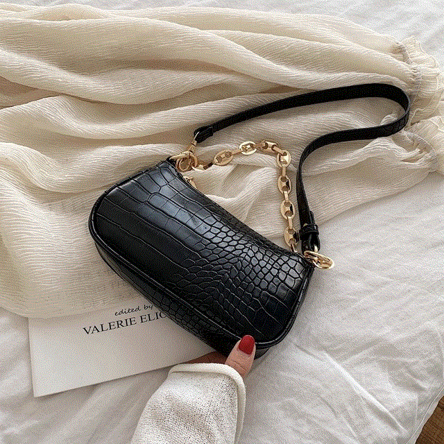 2021 High quality Crocodile Pattern Baguette bags PU Leather Handbags For Women Chain Handbag